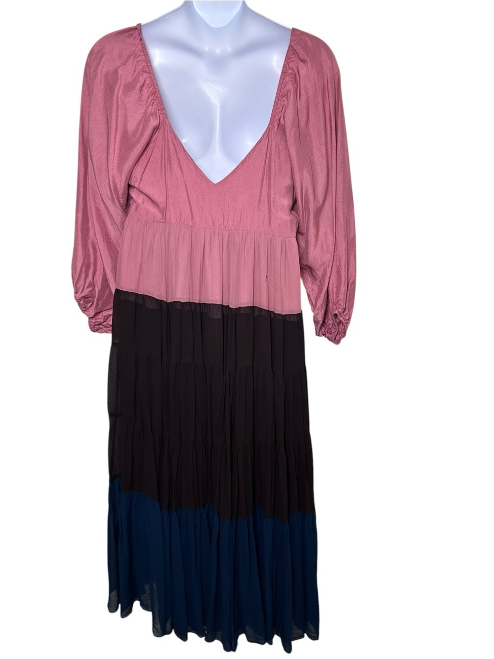 Anthropologie Nirmooha Puff-Sleeved Colorblocked Maxi Dress medium tiered FLAWED - Picture 5 of 16